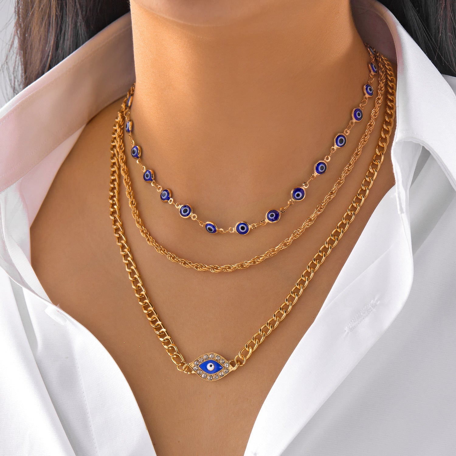 Wholesale Blue Eye Devil Eye Necklace Three-Piece Set for Women
